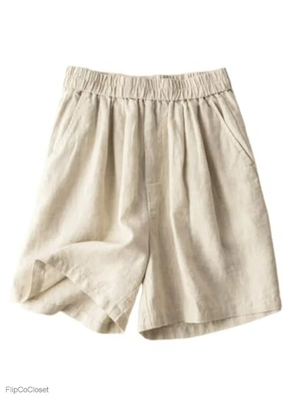 Wide Leg Linen Shorts Elastic High Waisted Pleated Loose Casual Comfy - Picture 1 of 3